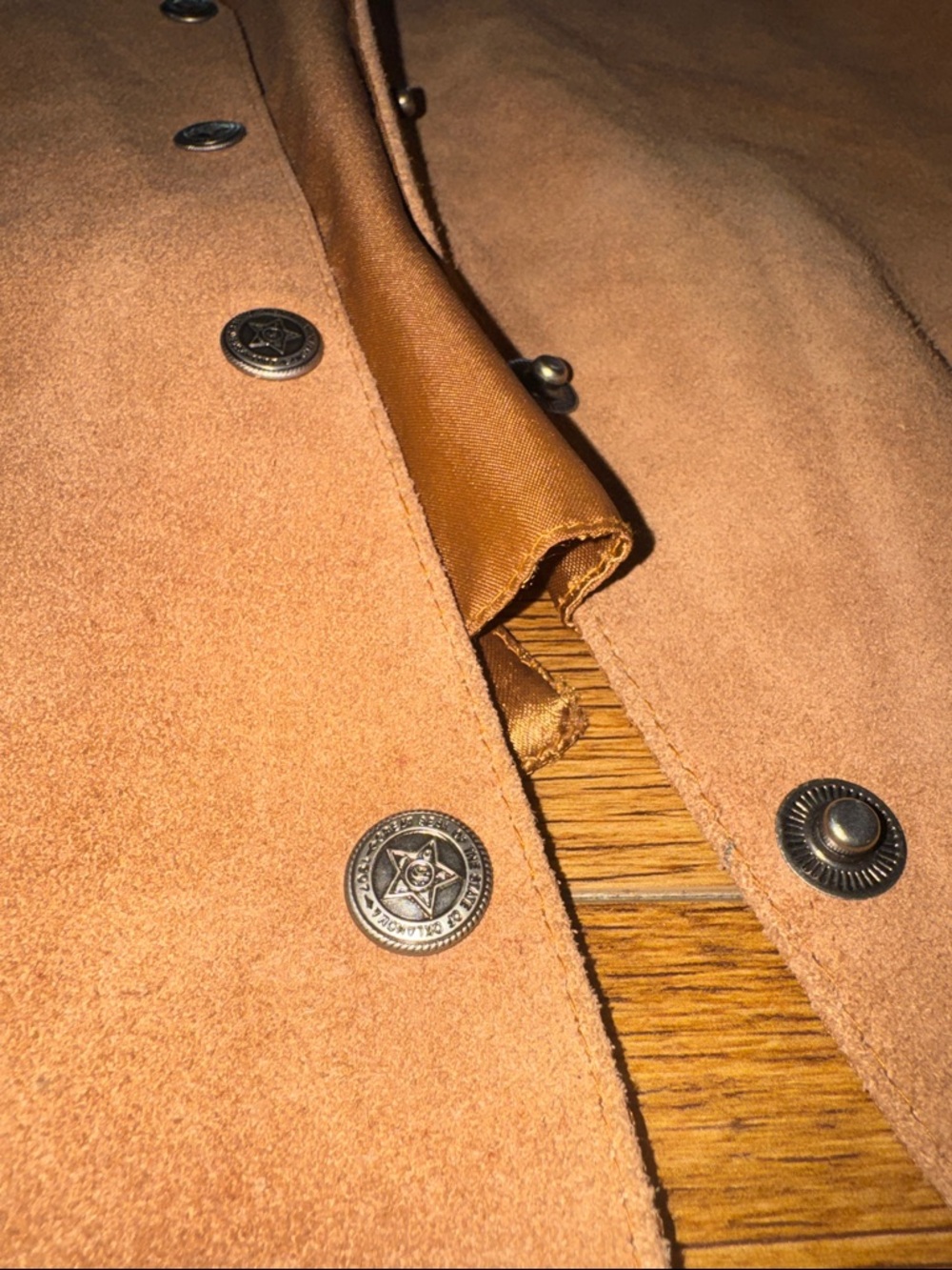 Vintage Paul Harris Design Suede Leather Vest Tan Copper Satin Sz L Western - Picture 3 of 4